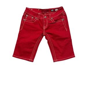 Miss Me Denim Jeans Shorts Womens 26 Red Easy Bermuda 11" Inseam Pocket Y2K
